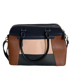 K studio structure brown tan and blue medium handbag with shoulder strap